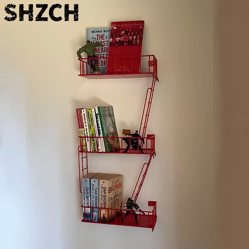 Fire Escape Ladder - ชั้นวางของติดผนังแบบ Fire Escape, ชั้นวางโลหะ 3 ชั้น,