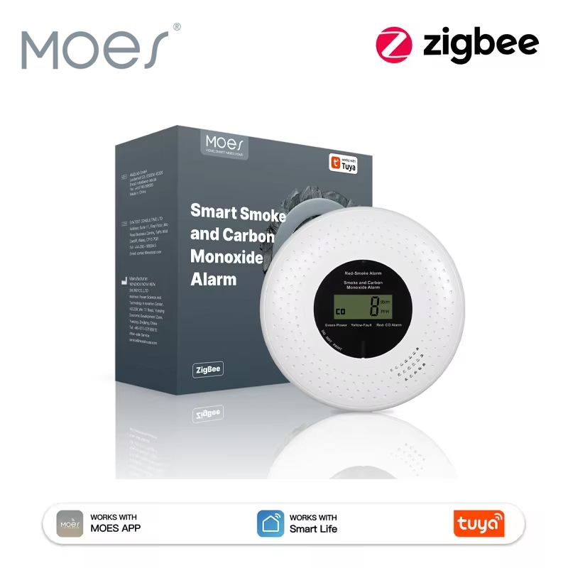 Co Detector Plug - MOES Tuya ZigBee เครื่องตรวจจับควันและคาร์บอนมอนอกไซด์ 2-in-1 อุปกรณ์เตือนภัยแก๊ส